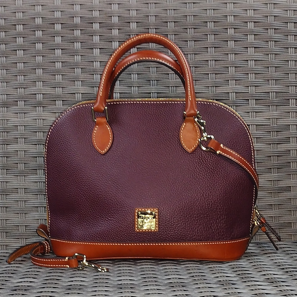 Dooney & Bourke Purple and Brown Satchel with Gold-Tone Hardware